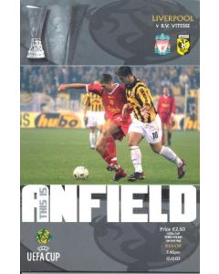 Liverpool v Vitesse official programme 12/12/2002 UEFA Cup