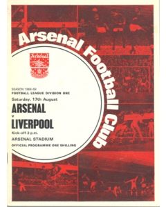 Arsenal v Liverpool official programme 17/08/1968