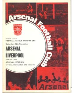 Arsenal v Liverpool official programme 28/11/1970
