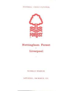 Nottingham Forest v Liverpool menu and arrangements 18/03/1978