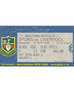 Tottenham Hotspur v Liverpool ticket 27/04/2002 Ptemier League